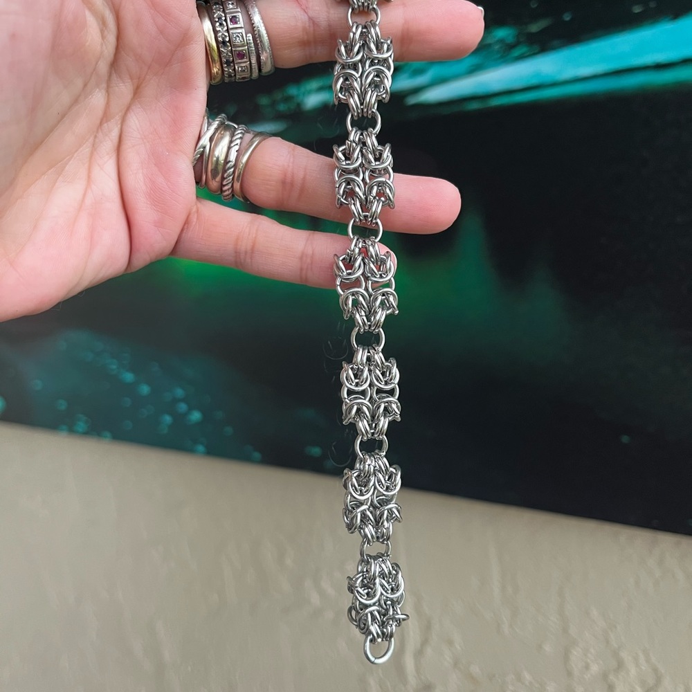 Maille chain stainless steel double bizantine link bracelet . Handmade - Picture 7 of 16